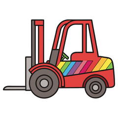 Colorful Cartoon Forklift with Bold Outline on a White Background, Isolated