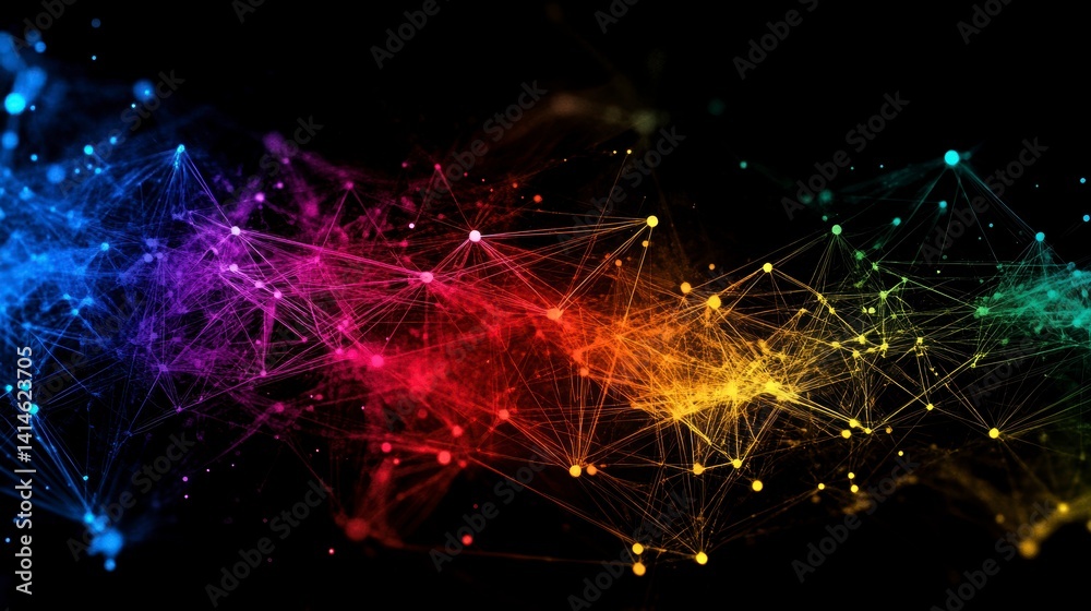 Poster Abstract colorful network connection lines and dots.
