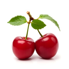 Two red cherry isolated on transparent background