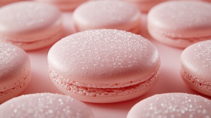 Pink Macarons with Sugar Crystals - Close-Up Shot of Delicate French Pastries