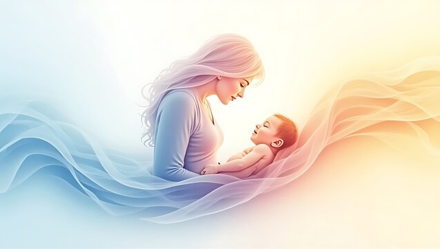 Loving Mother Gazing at Her Sleeping Newborn in a Dreamy Embrace symble of motherhood, mothers day