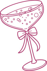 Elegant Champagne Glass Vector Illustration with Heart Details and Ribbon Design - Perfect for Romantic Celebrations