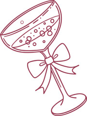 Elegant Champagne Glass Vector Illustration with Heart Details and Ribbon Design - Perfect for Romantic Celebrations