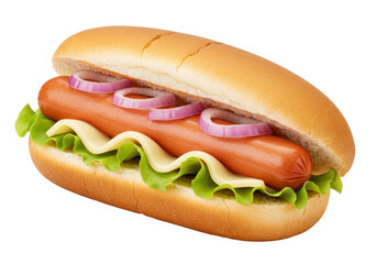 Isolated Delicious Hot Dog with Fresh Vegetables and Cheese