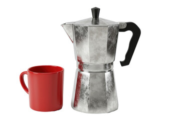 Isolated Espresso Maker with Red Cup for Coffee Brewing