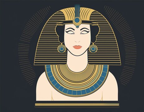 minimalist flat style vector illustration of cleopatra portrait art deco.