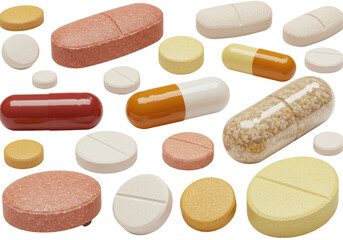 Isolated Grouping of Various Shaped and Colored Pills
