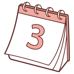 Isolated Flip Calendar with Number 3 Page, Pink, Reminder, Date, Day, Month