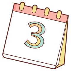 Fototapeta premium Cartoon Calendar with Number 3 on Transparent Background, Third Day