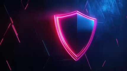 Glowing neon shield symbolizing protection in digital world