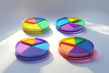 Fototapeta premium Understanding fractions through vibrant pie charts made for math education during the back-to-school season. back to school concept