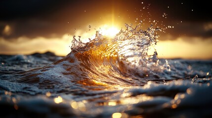 Fiery castle emerging from ocean waves dramatic sunset fantasy art