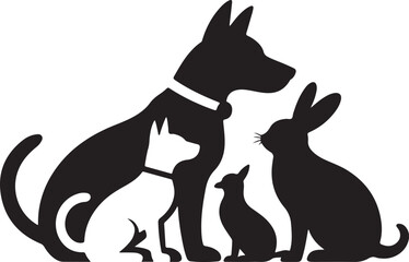 Vector group of pets - Dog, cat, bird, rabbit