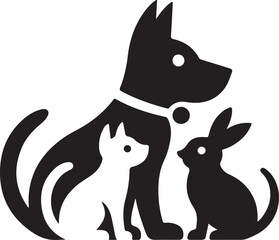 Vector group of pets - Dog, cat, bird, rabbit