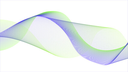 Colorful wave illustration. Abstract line art, Green and purple wave design.