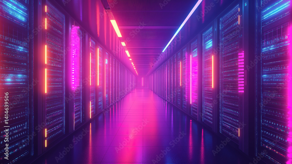 Poster cloud computing and data protection drive efficiency in a modern tech center with server racks