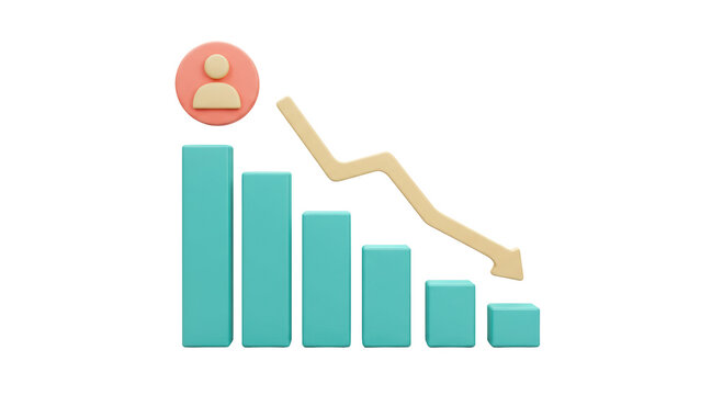Isolated Descending Bar Graph with Falling Arrow
