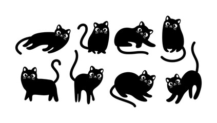 vector collection of cute black cat silhouettes