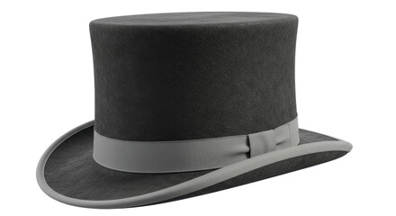 Isolated Black Top Hat with Grey Ribbon