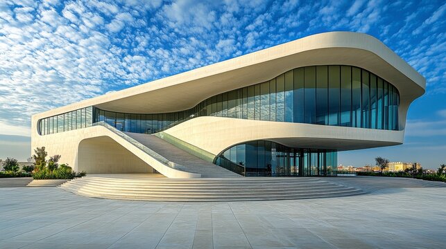 Modern Architectural Design with Curved Structure and Glass Facade