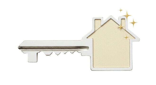Isolated Key Shaped Like House with Sparkles
