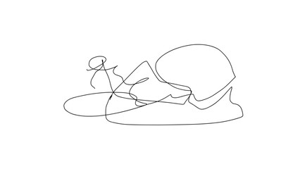 Hand-drawn line art scribble representing a person in a thoughtful pose  