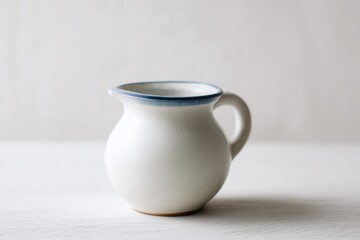 Simple ceramic jug with elegant curves and subtle blue rim accen