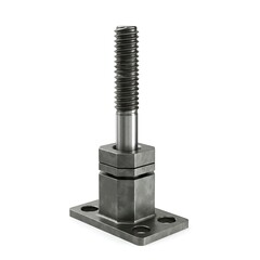 Metal Component with Threaded Rod and Bolted Base on a White Background