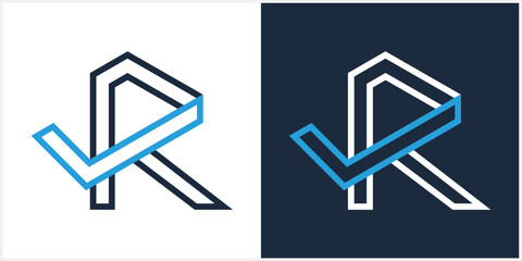 Letter R Check line logo designs concept vector, Initial Checklist logo icon