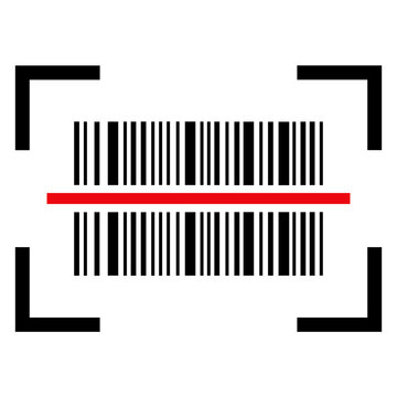 Icono de escaneo de c&oacute;digo de barras con l&iacute;nea de color rojo. Lector de c&oacute;digo de barras de productos