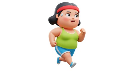 obese fat woman jogging look at front vector cartoon animated