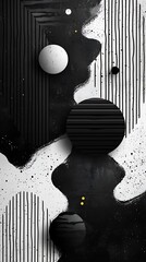 Abstract Geometric Phone Wallpaper Black & White Shapes with Textured Spheres | Vertical HD Mobile Background

