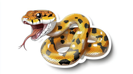 Obraz premium Cute cartoon sticker of coiled snake with vibrant colors and playful expression