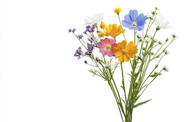 Delicate bouquet of colorful flowers including cosmos and daisies