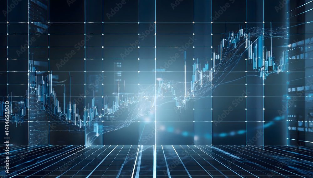 Poster Futuristic financial data visualization with graphs and grids