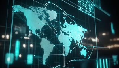 Fototapeta premium Global Trade Network Map Showing Tariff Impact and International Data Flows