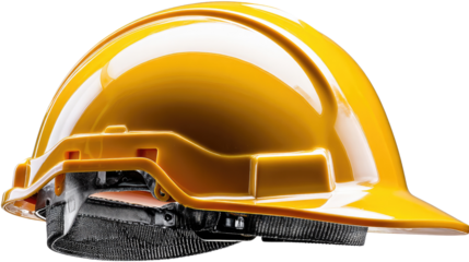 Safety First: A close-up shot of a vibrant yellow hard hat, radiating strength and reliability, ready to shield against any construction hazards.