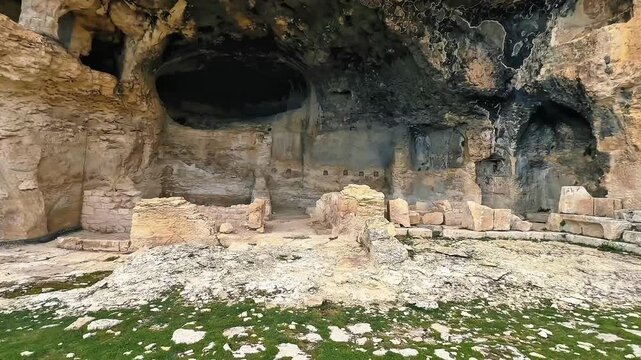 Ancient Rock-Cut Cells in Alahan Monastery, Mut, Turkey