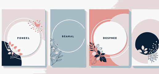 Minimalist Floral Art Prints Set of Four_Modern Abstract Designs_Pastel Colors_Botanical Illustrations_Home Decor_Wall Art_Foneel_Beamal_Desphee