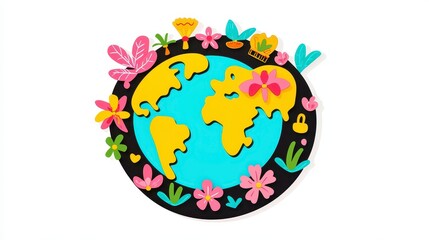 Vibrant Pixel Art Earth Surrounded by Colorful Flowers