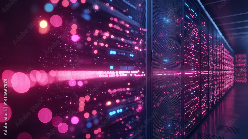 Poster data storage and cloud computing in a modern data center showcasing digital transformation systems