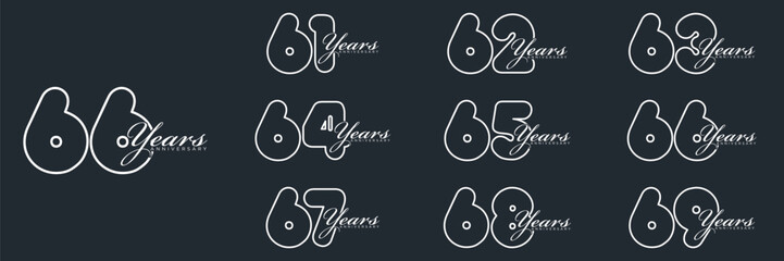 61 to 69 Years Anniversary celebration illustration template design