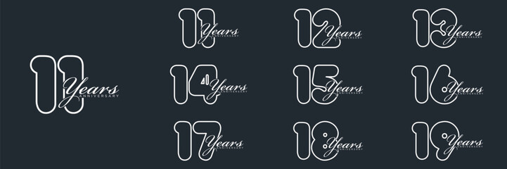 11 to 19 Years Anniversary celebration illustration template design