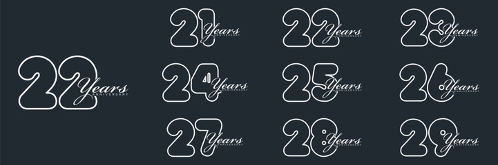 21 to 29 Years Anniversary celebration illustration template design
