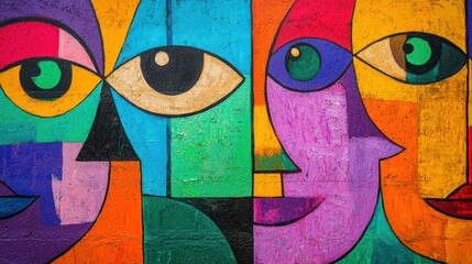 Fototapeta premium An abstract painting on a canvas, featuring vibrant colors and shapes symbolizing the complexity of human emotions.