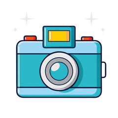 A cheerful teal camera ready to capture life's precious moments, sparkling with playful details and a bright, bold design.