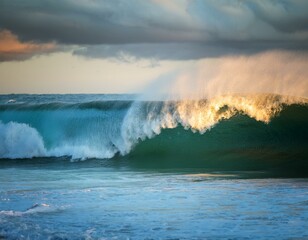 Fototapeta premium powerful wave crashes dramatically on the shore, capturing the energy and beauty of the ocea