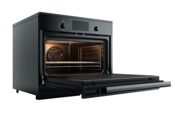  built-in oven with black glass door and digital panel, isolated on white background




