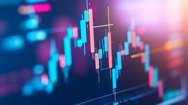 Financial Trend Lines: A dynamic representation of market activity, with vibrant candlestick charts that visualize the fluctuations, trends, and volatility in finance.