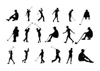 Golf player silhouette collection on a white background.